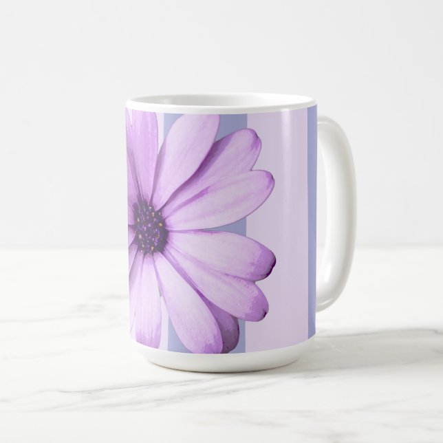 Caneca De Café Padrão de listras de Pastel com a Daisies (Frente Esquerda)