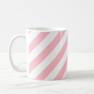 Caneca De Café Padrão de Listras Diagonais Grandes, Rosa e Branco
