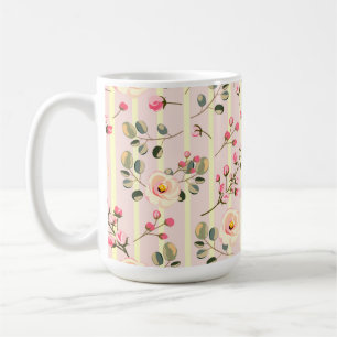 Caneca De Café Padrão de Listras Florais Rosa Suave