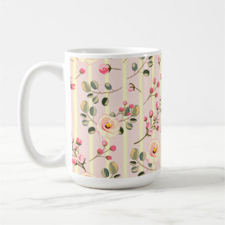 Caneca De Café Padrão de Listras Florais Rosa Suave