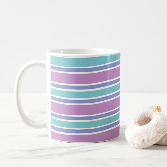 Caneca De Café Padrão de Listras Pastel (Com Donut)