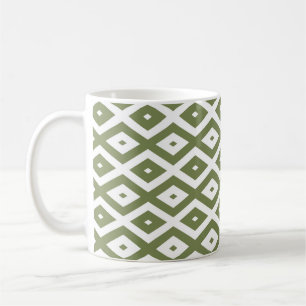 Caneca De Café Padrão de losango verde-oliva e branco