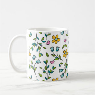 Caneca De Café Padrão de Luz de Flores e Corações Fofos