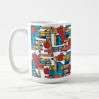 Caneca De Café Padrão de Maçãs de Professor Retro Livros Lápis