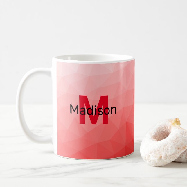 Caneca De Café Padrão de malha geométrica gradiente Vermelho Mono (Com Donut)