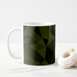 Caneca De Café Padrão de malha geométrica preta verde exército es