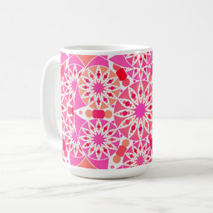Caneca De Café Padrão de mandala, tons de rosa e coral