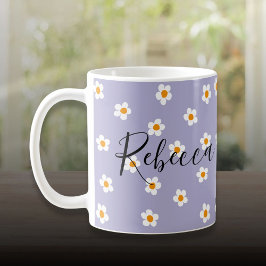 Caneca De Café Padrão de Margarida Moderna Fofa Roxo Personalizad