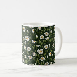 Caneca De Café Padrão de Margarida Vibrante com Acentos Verdes Ex