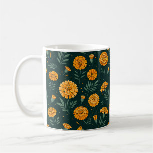 Caneca De Café Padrão de Marigolds Vibrante