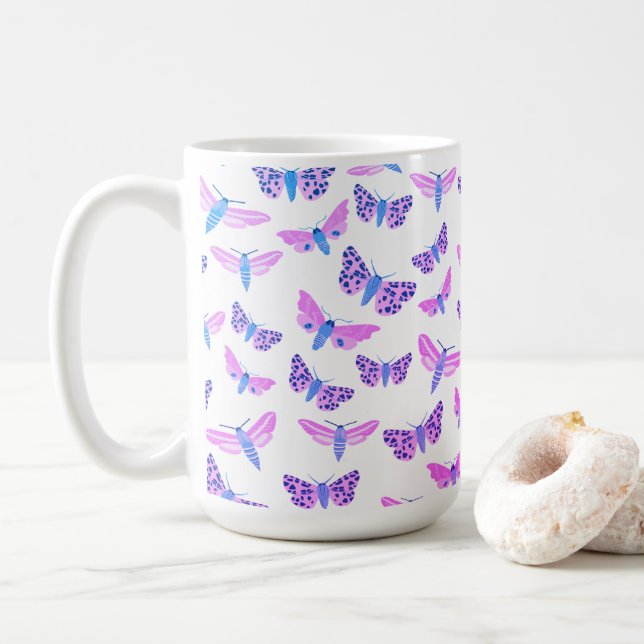 Caneca De Café Padrão de mariposas cor-de-rosa púrpura (Com Donut)
