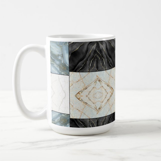 Caneca De Café Padrão de mármore branco e preto na moda Dourado (Esquerda)