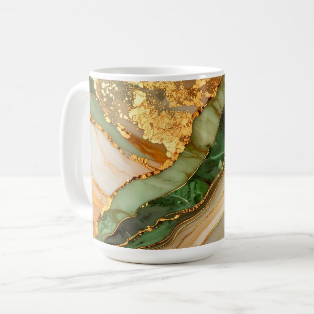 Caneca De Café Padrão de Mármore Verde e Dourado (Frente Esquerda)