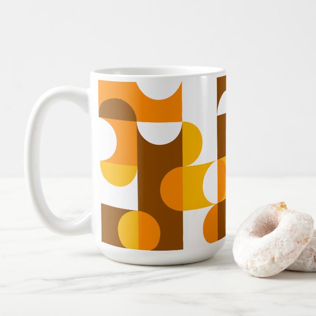 Caneca De Café Padrão de meio círculo amarelo alaranjado castanho (Com Donut)