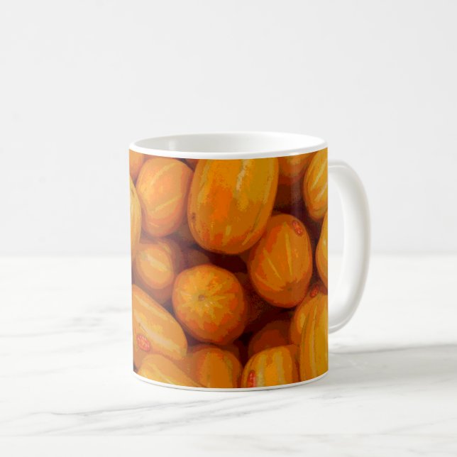 Caneca De Café Padrão de Melões Amarelos em um Design Posterizado (Frente Esquerda)