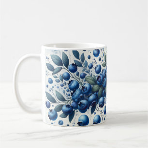 Caneca De Café Padrão de mirtilo - Fundo Azul Claro