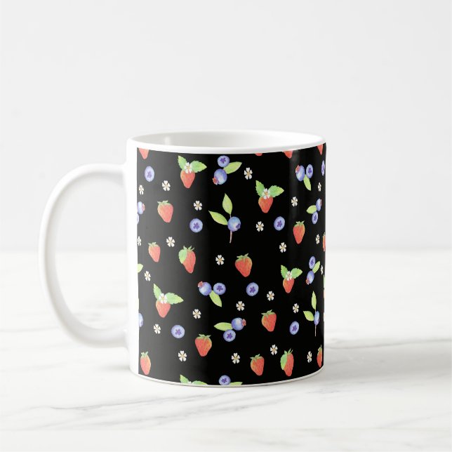 Caneca De Café Padrão de mirtilo morango aquarela fofa (Esquerda)