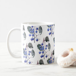 Caneca De Café Padrão de Mirtilos em Aquarela