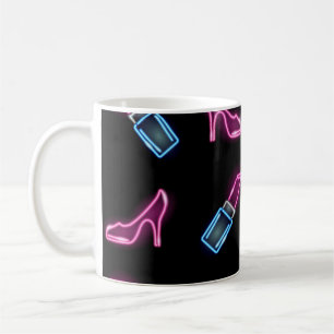 Caneca De Café Padrão de Moda com Ícones de Neon.