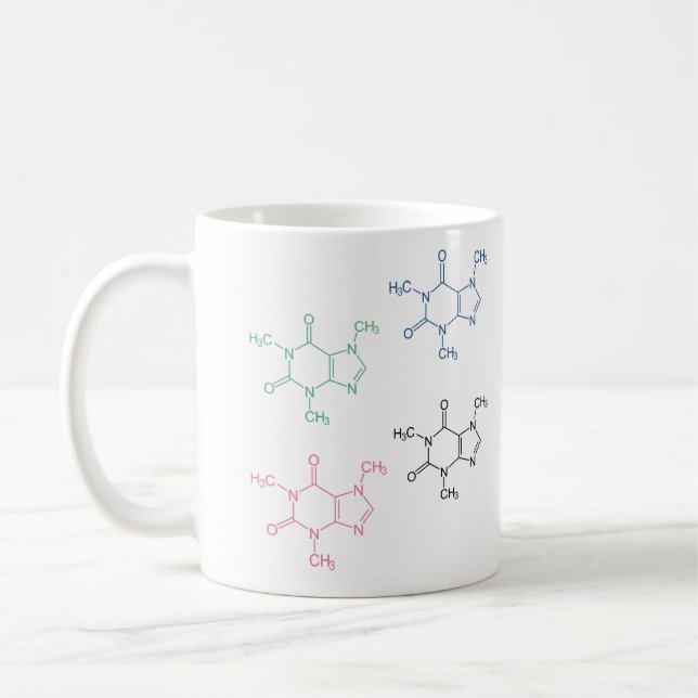 Caneca De Café Padrão de Molécula de Cafeína Colorida (Esquerda)
