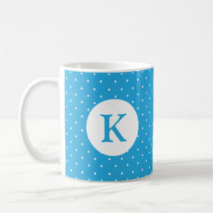 Caneca De Café Padrão de Monograma de Bolinhas Azuis Claros Fofos