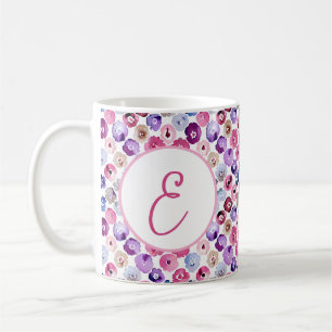 Caneca De Café Padrão de monograma de flores com pontos de aquare