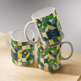 Caneca De Café Padrão de Monograma Geométrico Modern Bauhaus Abst