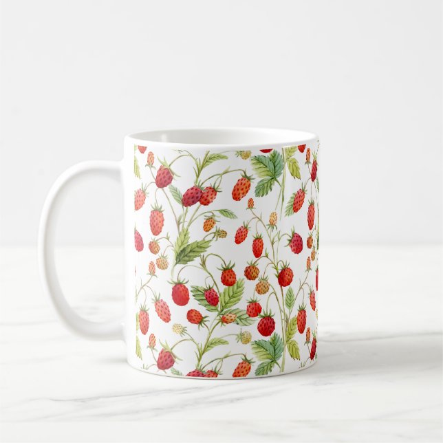 Caneca De Café Padrão de Morango Selvagem de Aquarela (Esquerda)