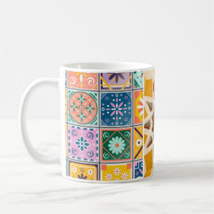 Caneca De Café Padrão de Mosaico Azul e Amarelo