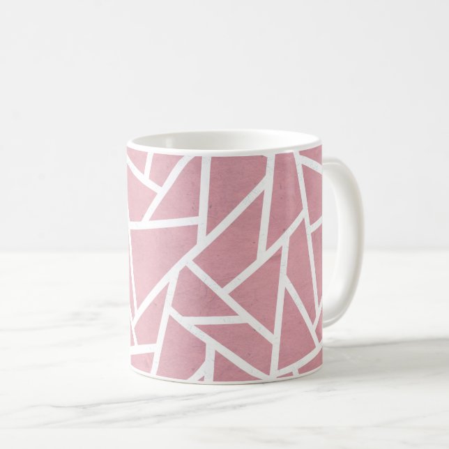 Caneca De Café Padrão de mosaico branco e coral (Frente Esquerda)