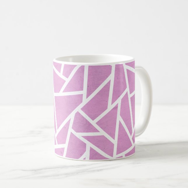 Caneca De Café Padrão de mosaico rosa e branco (Frente Esquerda)