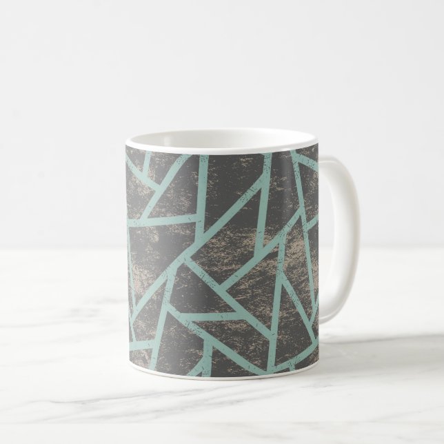 Caneca De Café Padrão de mosaico verde-claro e cinza (Frente Esquerda)