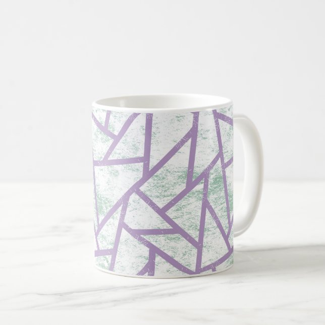 Caneca De Café Padrão de mosaico verde-lavanda e claro (Frente Esquerda)
