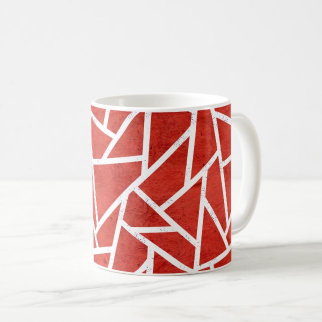 Caneca De Café Padrão de mosaico vermelho e branco (Frente Esquerda)