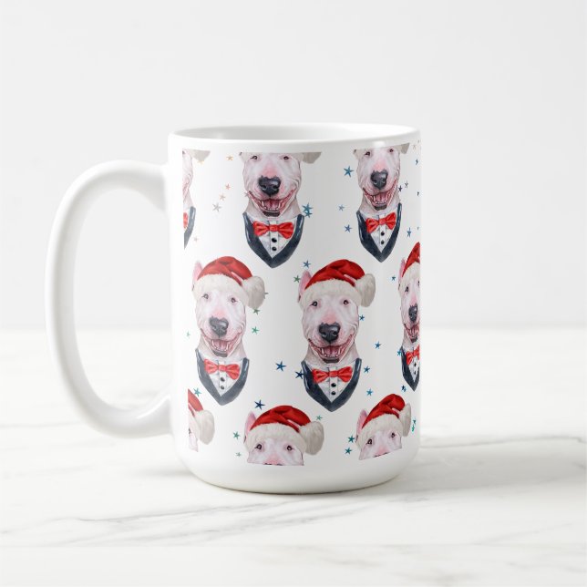 Caneca De Café Padrão de Natal de Cachorro Bull Terrier Fofo (Esquerda)