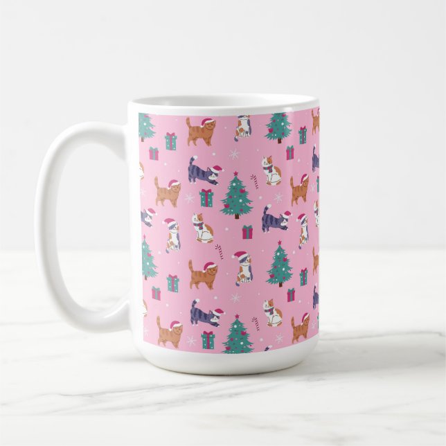 Caneca De Café Padrão de Natal de Gatos e Árvores (Esquerda)