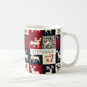 Caneca De Café Padrão de Natal de Patchwork do Knit   Russo