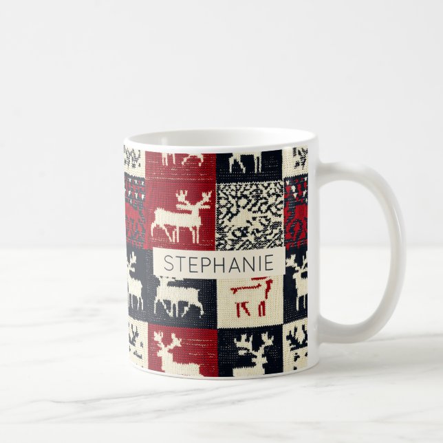 Caneca De Café Padrão de Natal de Patchwork do Knit | Russo (Direita)