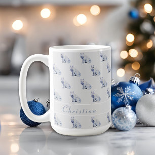 Caneca De Café Padrão de Natal de Raposa Árctica de Aquarela Pers