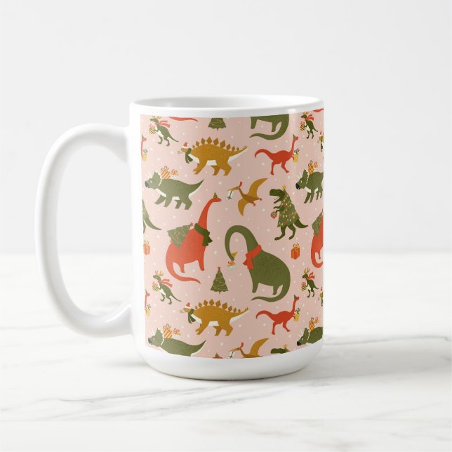 Caneca De Café Padrão de Natal do Dinossauro Festivo (Esquerda)