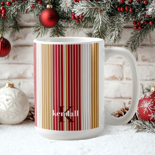 Caneca De Café Padrão de Natal do Pinstripe Dourado Vermelho nº 2