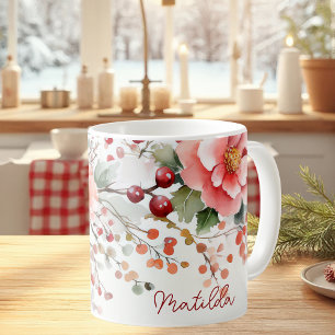 Caneca De Café Padrão de Natal Festivo com Balas e Flores