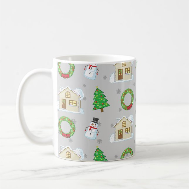 Caneca De Café Padrão de Natal - Fundo Cinza  (Esquerda)