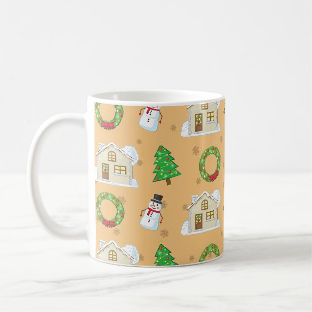 Caneca De Café Padrão de Natal - Fundo Marrom  (Esquerda)