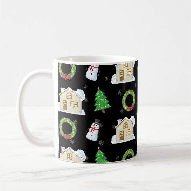 Caneca De Café Padrão de Natal - Fundo Preto (Esquerda)