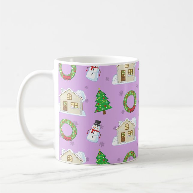 Caneca De Café Padrão de Natal - Fundo Roxo (Esquerda)