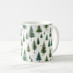 Caneca De Café Padrão de Natal Moderno Árvore Verde Feriado