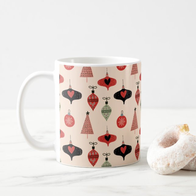 Caneca De Café Padrão de Natal Moderno de Meados do Século  (Com Donut)