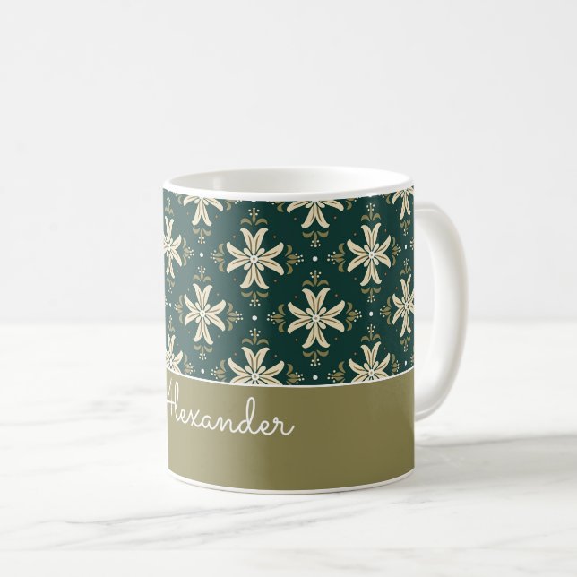 Caneca De Café Padrão de Natal para Aquarela Festiva (Frente Esquerda)
