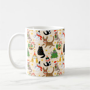 Caneca De Café Padrão de Natal para Gatos Festivos